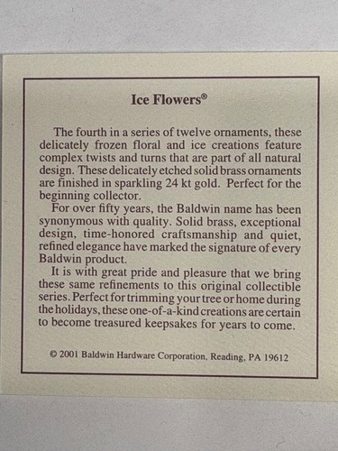 Baldwin Ltd. Ed. 2001 Christmas Ornament 4th in series of 12: Ice Flowers - Picture 3 of 7