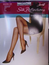 3 pair Silk Reflections Control Top Pantyhose OB253 AB Black Geo Dot Sheer
