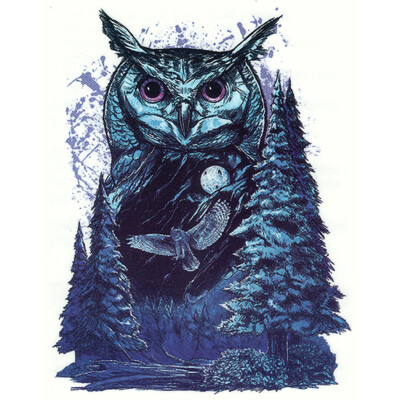 ''Nature'' Temporary Tattoo, Owl at Night in Forest, Bird, Trees, Moon
