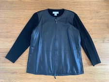 elana by Tanner Womens sz 0 lambskin leather wool knit zip jacket