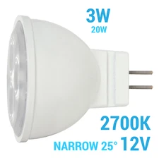 Satco S9280 LED Reflector 3W 12V MR11 2-Pin GU4 25' Degrees 2700K Warm White