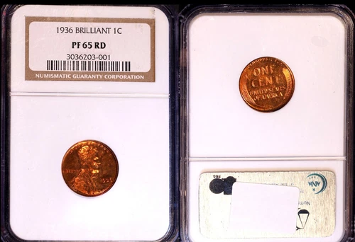 1936 BRILLIANT 1C- NGC PF 65 RD PURE RED LINCOLN WHEAT SMALL CENT