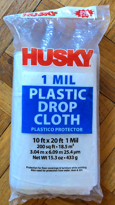 Husky Drop Cloth 10'x20' ft 1 Mil 200 Sq Ft (25.4m) Floor Protection Plastic NEW