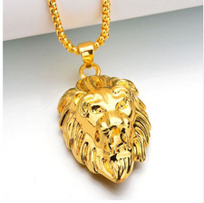 Mens Lion Pendant Necklace Chain Jewellery Fashion Accessories Gold Colour