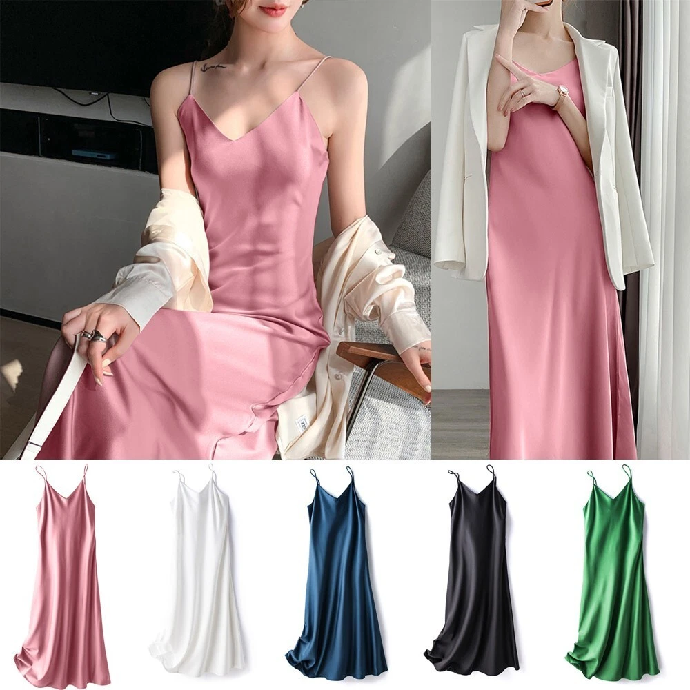 Flattering Womens Satin Long Dress Ideal for a Night of Dancing and  Celebrating | eBay
