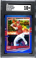 2020 Donruss #129 Mike Trout City of Angels Variation HOLO BLUE SGC 10 GEM MINT