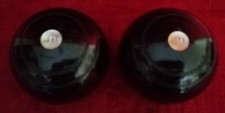 ANTIQUE WOODEN LAWN BOWLS WITH MOTHER OF PEARL INLAYS & INITIALS JD