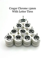 5x Chrome Cragar 13/13mm Wheels w/ Lettered White Rubber Tires 1/64 H0T Wheelz