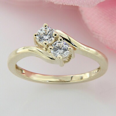 3 CTW Two Stone Round Cut Moissanite Engagement Ring 14K Yellow Gold Plated