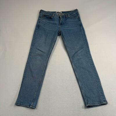 MNG Mango Jeans Womens 6 Blue Straight Leg Retro Mid Rise Medium Wash Button Fly