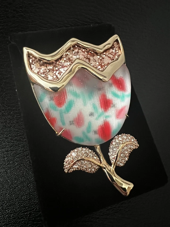 Vintage Alexis Bittar Brooch 10k Rose Gold & Clear Rhinestone Abstract Tulip - Image 4 of 4