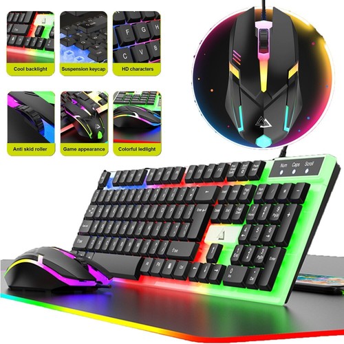 Computer Desktop Gaming Keyboard and Mouse Mechanical Feel LED Light Backlit RGB