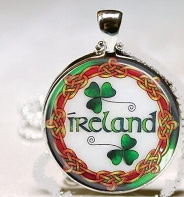 IRISH CLOVER IRELAND GREEN charm pendant 18'' Sterling Silver 925 necklace gift