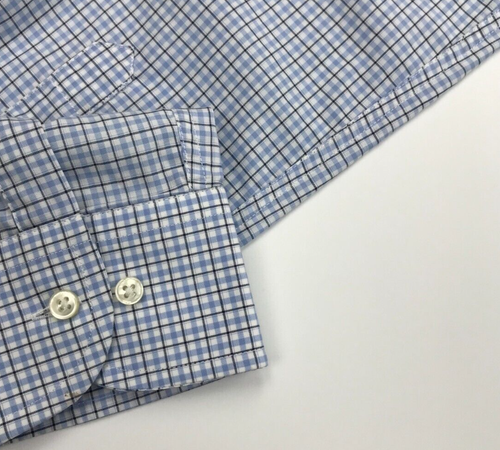 Men's Baby Blue & White Check Armani Collezioni Shirt 16.5" Slim Fit Cotton A - Picture 9 of 10