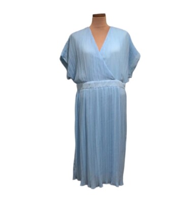 open lace back dress ranrann Women's Fashion Short Sleeves Deep V-Neck Solid Color Chiffon Boohoo  Pleated Loose Midi Dress Light Blue 4 at Amazon Women's Clothing store