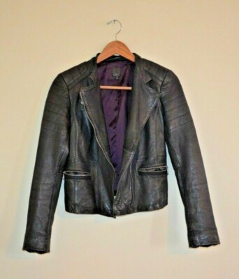 GAP 100% GENUINE LEATHER Black Moto Motorcycle Quilted Biker Jacket XS  X-Small