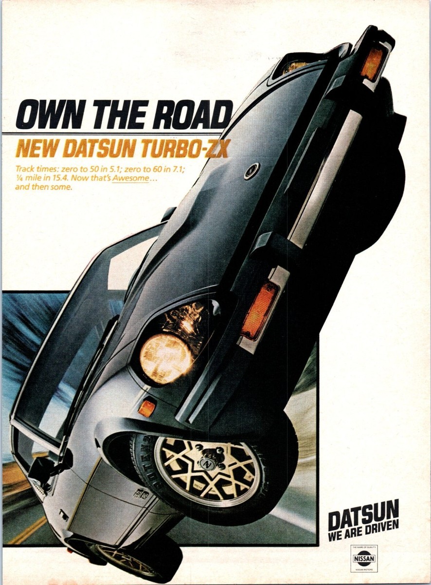 ZeRO 1981 Datsun 280 Turbo ZX Sports Car Vintage Print Ad Front End
