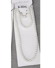 Kids Girls White Faux Pearl Girls Necklace Earrings and Bracelet Set