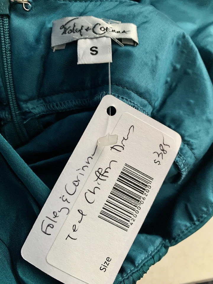 Foley & Corinna Teal Silk Plunge Front VTG Y2K Dress NWT Size S - Image 2 of 3