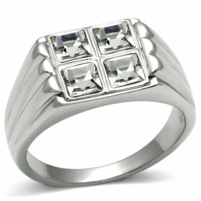 TK488 - High polished (no plating) Stainless Steel Ring with Top Grade Crystal