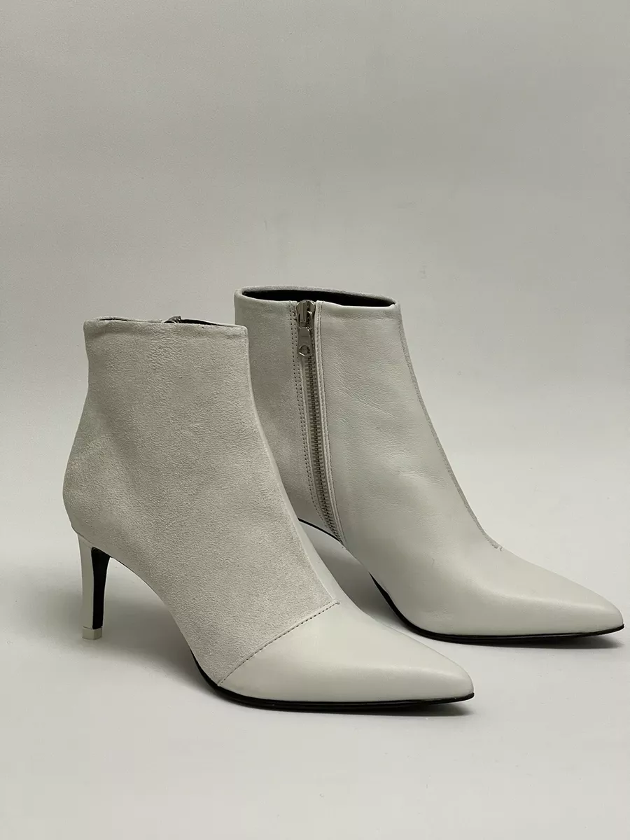 Rag Bone Beha White Suede Leather Pointed Toe Ankle Boots Womens EUR 37 US 7