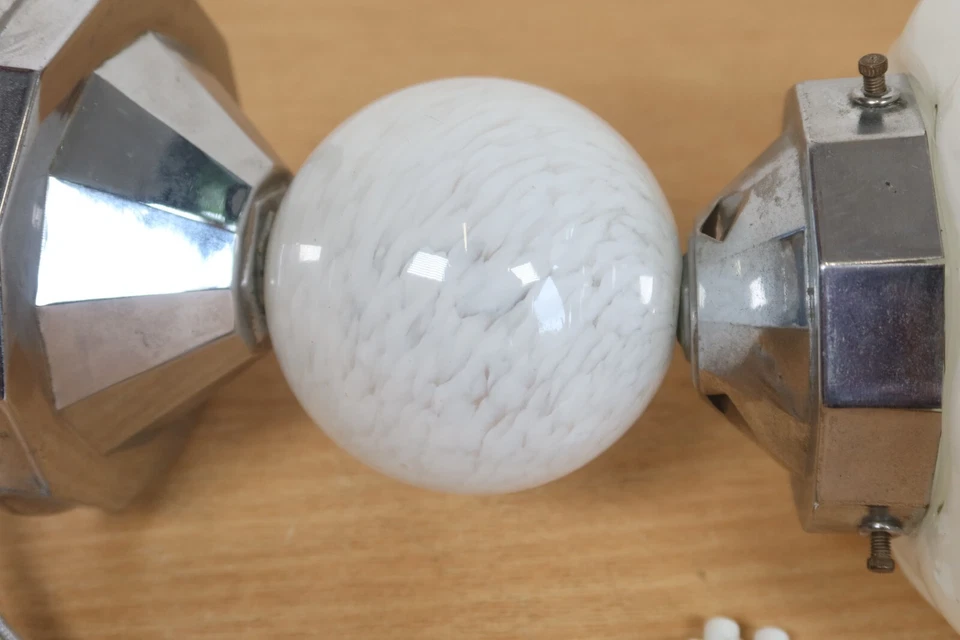 Art Deco Chrome Suspension Light Opaline White Glass Globe 1930s-40s Italy? - Image 3 of 4