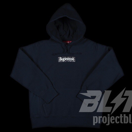 FW19 SUPREME BANDANA BOX LOGO HOODED SWEATSHIRT HOODIE NAVY SIZE M