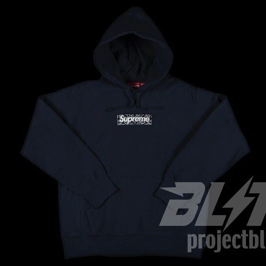 Sweat à capuche FW19 SUPREME BANDANA BOX LOGO BLEU MARINE TAILLE M MEDIUM 2019
