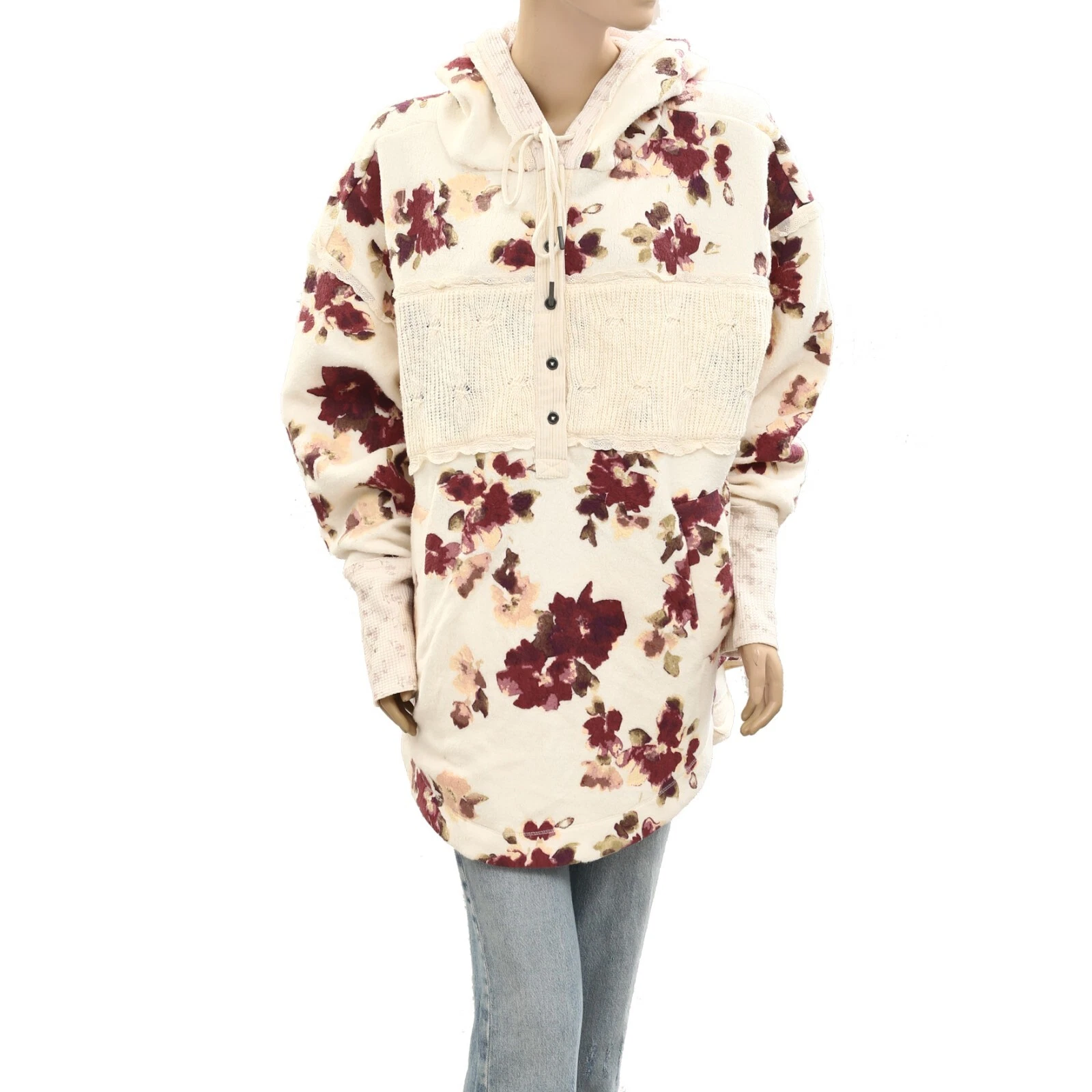 OFF WHITE Free People Bali Bring Me Roses Sherpa Pullover Felpa con Cappuccio M 277048