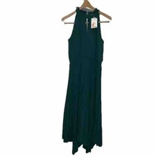 Women Midi Dresses Green Sleeveless Halter Irregular High Waist Sz L Sundress