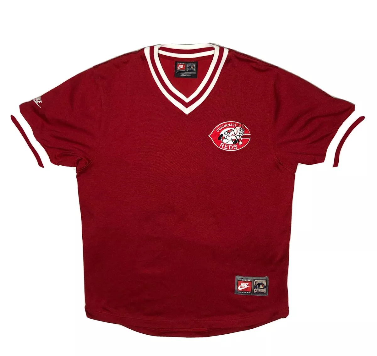 Cincinnati Reds Red Mr Red Logo Nike Cooperstown Collection Retro Jersey  Shirt L