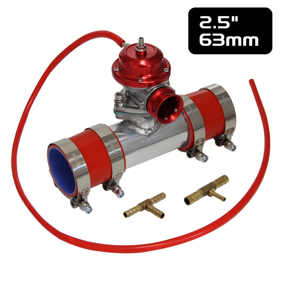 30PSI Blow Off Valve BOV +Type RS 2.5" Flange Pipe Adapter Silicone Hose Kit Red - Image 2 of 4