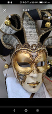 Black Gold Musical Venetian Jolly Jester Masquerade Half Face Eye MardiGras Mask