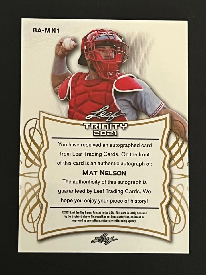 2021 LEAF TRINITY MAT NELSON ROOKIE AUTO CINCINNATI REDS!! - Image 2 of 2
