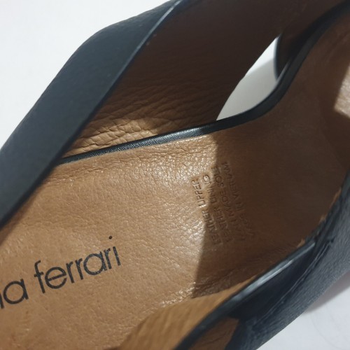 Diana Ferrari Shoes Sz 40 Black Leather Brown Wedge Heels Sling Back Straps - Picture 12 of 12