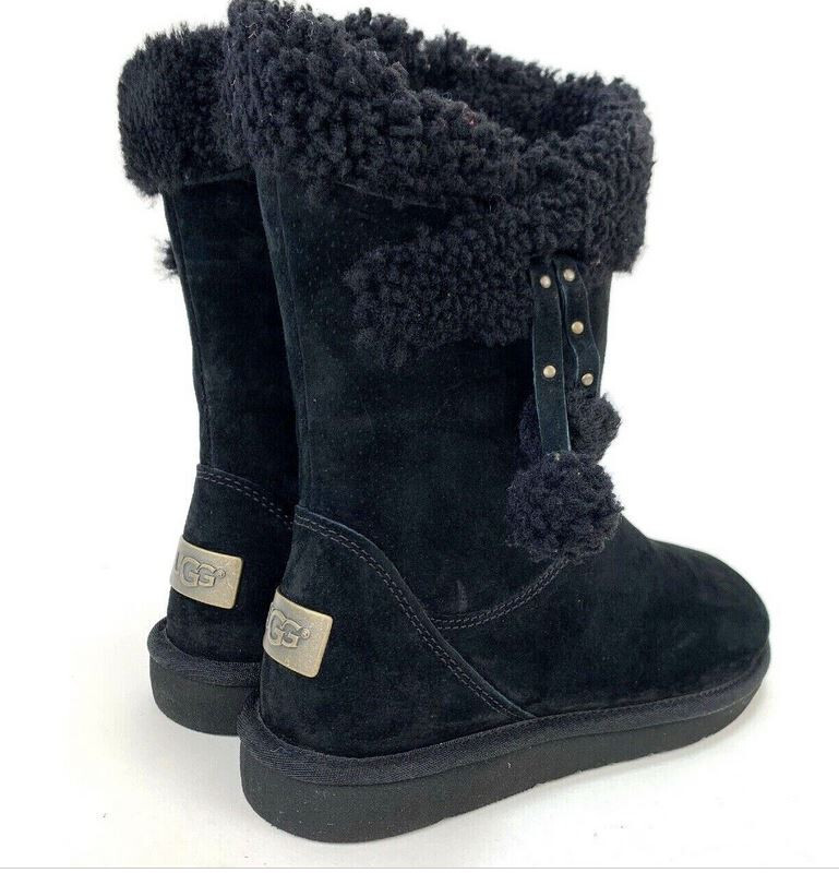 NEW UGG Womens Sz 10 Plumdale Cuff Short Winter Boots With Pom Pom Black 1102933 image 2