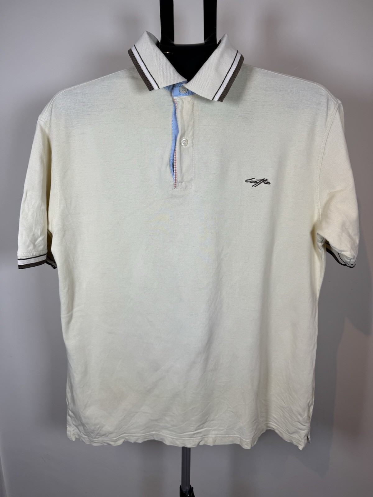 Lotto Polo Shirt Mens Large Cream Beige Italian Designer Sport Casual S/Sleeve