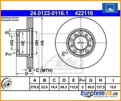 2 pieces brake disc ATE 24.0122-0116.1 for Mercedes-Benz SL