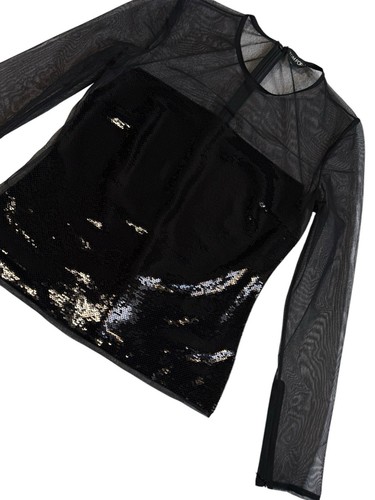 Tom Ford Runway F/W 2018 Women's Blouse Glitter Sequins Shirt Black Size 46 - Picture 15 of 20