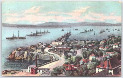 Gibraltar Rosia Bay Naval Fleet Vintage Postcard Prudential Insurance Ad