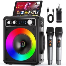 Karaoke Machine with 2 Wireless Mics, Bluetooth Speaker, TWS, USB, AUX