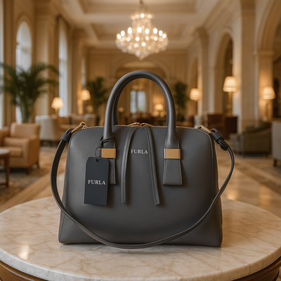 NEW FURLA Twiggy Gray Leather Medium Made in Italy Shoulder Bag