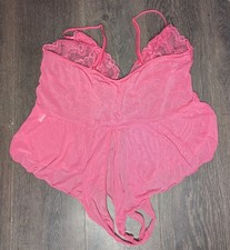 Women  s Pink Lace Teddy Bodysuit One Piece Lingerie Halter Deep V Sheer 000 
