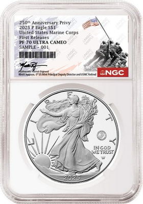 #ad 2025 P Silver Eagle Marine 250th Anniversary Privy NGC PF70 FR RJ $307.50