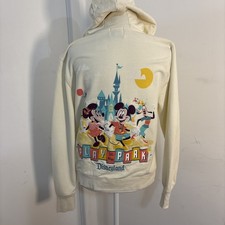NEW Disney Play In The Park Hoodie Womens XS Beige Mickey Minnie Mouse Full Zip