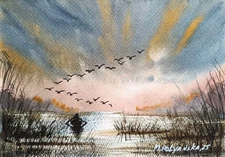 Original Modern Artwork Painting Landscape LONELY FISHERMAN Seascape Wall GiftA5