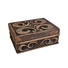 Kay Kinney Ceramic Trinket Box with Green Interior Brown Swirl Jewelry Storage