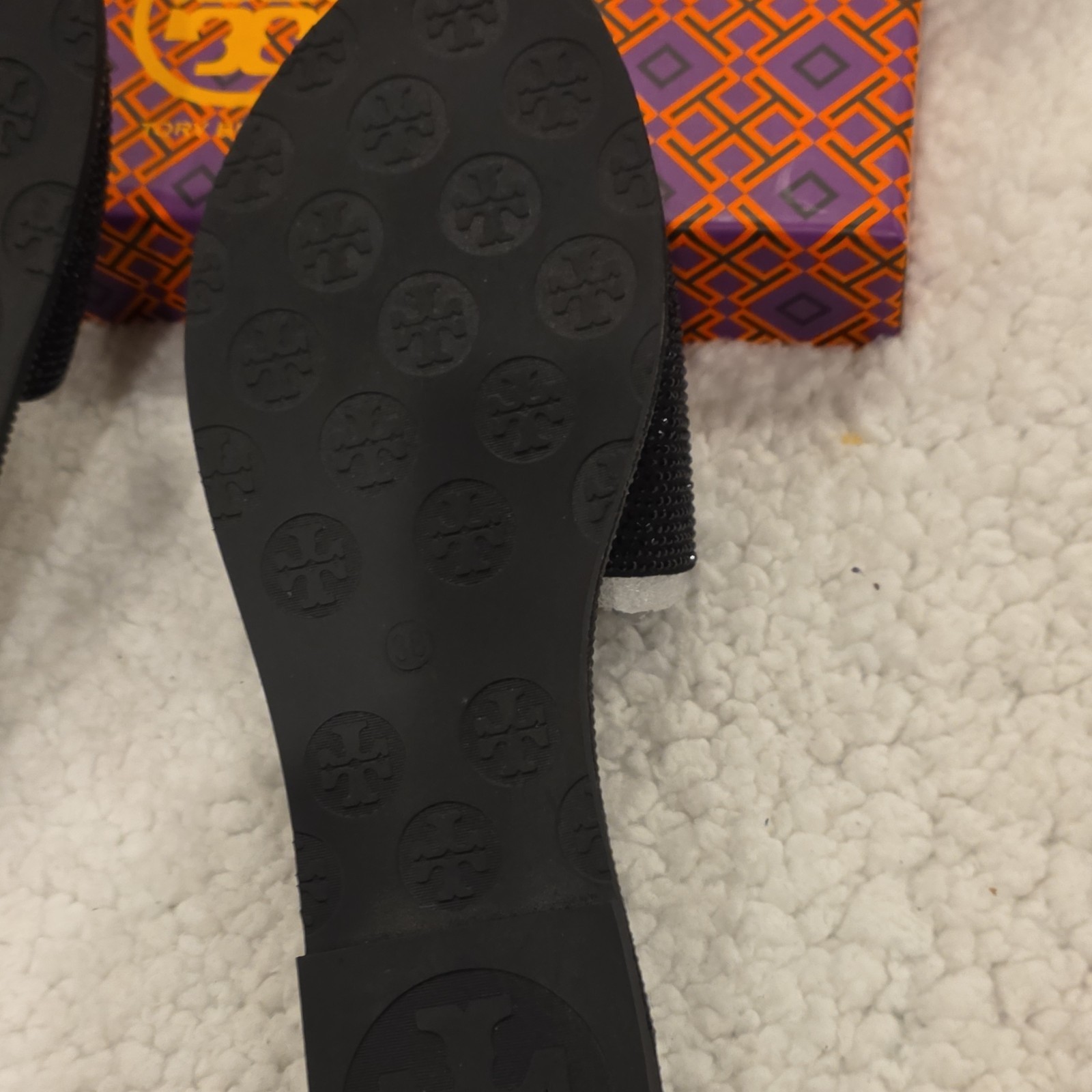 Tory Burch Black Gold Rhinestone Logo Slide Sandals Women's Slip On Casual thumbnail 7