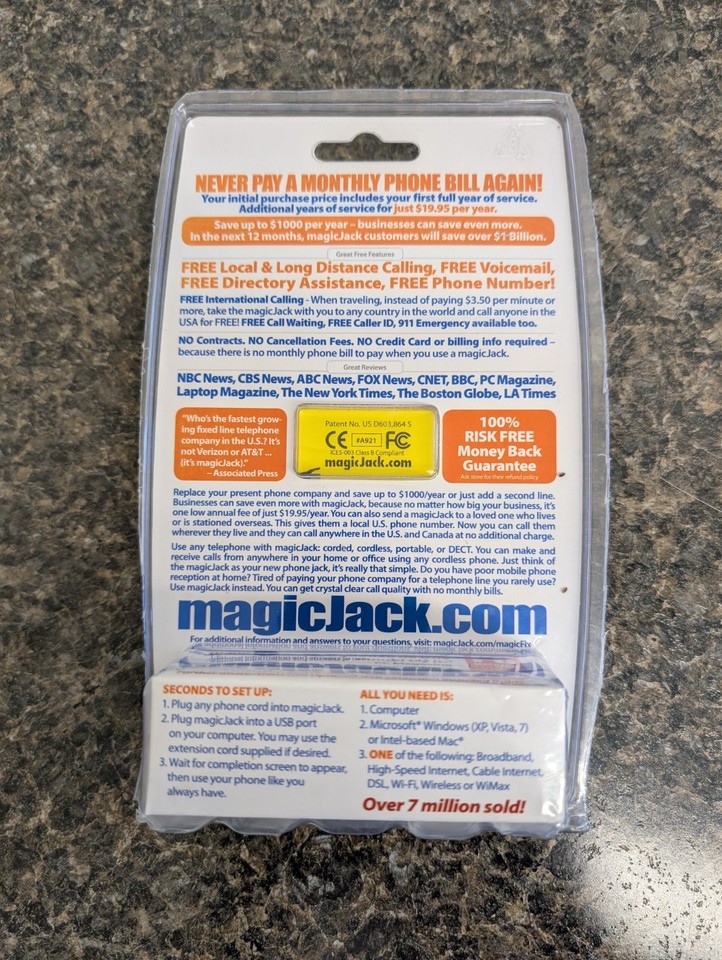 MagicJack A921 USB Phone Jack 2008 Local + Long Distance Factory Sealed ...