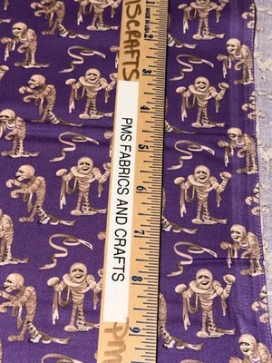 MDG Halloween wrapped Mummies on Purple 100% light weight COTTON FABRIC by yard